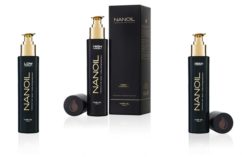Nanoil para cabelo com porosidade baixa, média e elevada